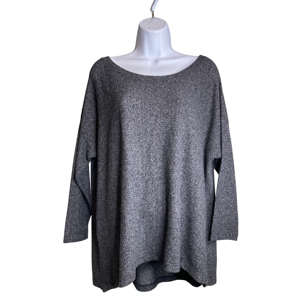 Nally & Millie Womens Gray Tunic Top Est Sz 2X Long Sleeve Boat Neck Slouchy